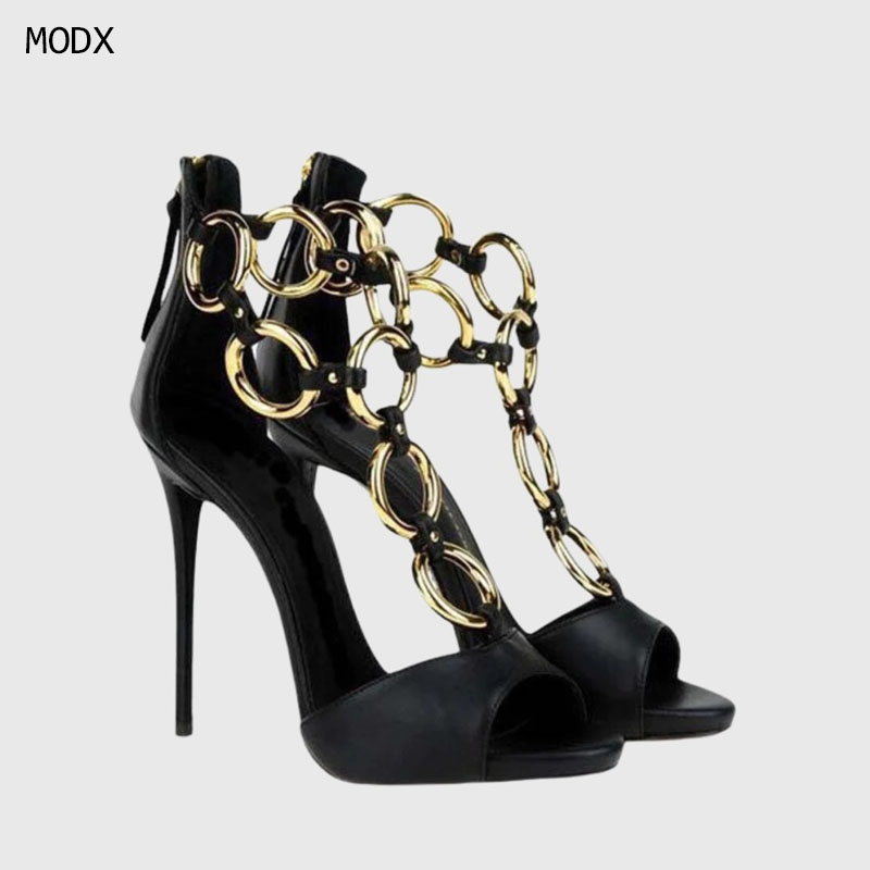 Gold Chain Sandal - Sandalias de tacón de aguja con
