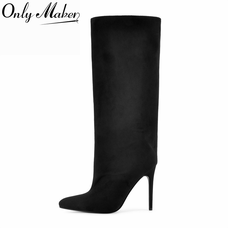 Women'S Shoes Wide Width - Botas Altas de Ante Sintético Negro
