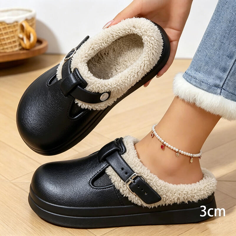 Women'S Shoes Water Resistant - Pantuflas Cálidas de Felpa con Hebilla
