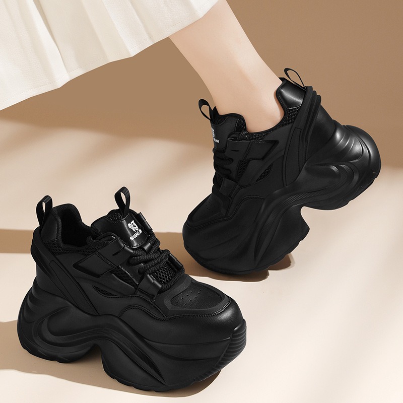 Wedge Heeled Sneaker - Zapatillas Deportivas Negras con Plataforma y