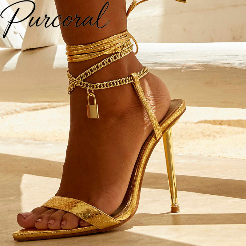 Gold Chain Sandal - Purcoral 2026 Sandalias de Tacón Alto