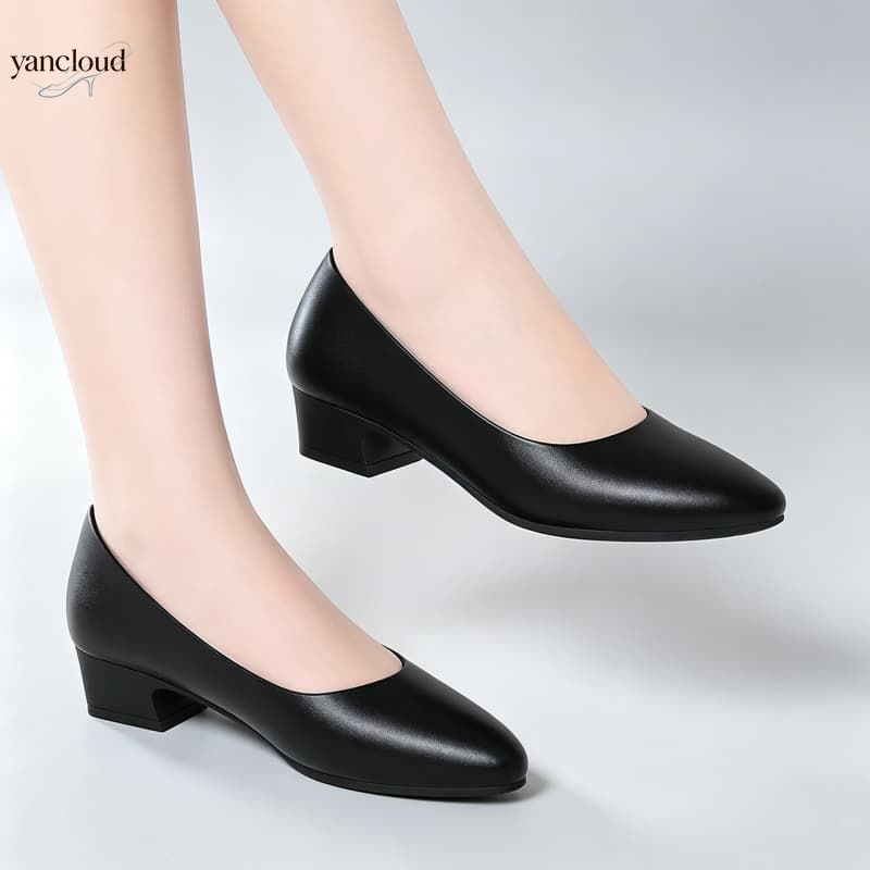 Zapatos de Tacón Bajo de Cuero - Court Heel Pointed reseña y precio